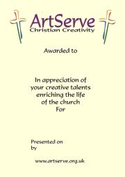 A blank ArtServe award certificate ArtServe award certificate